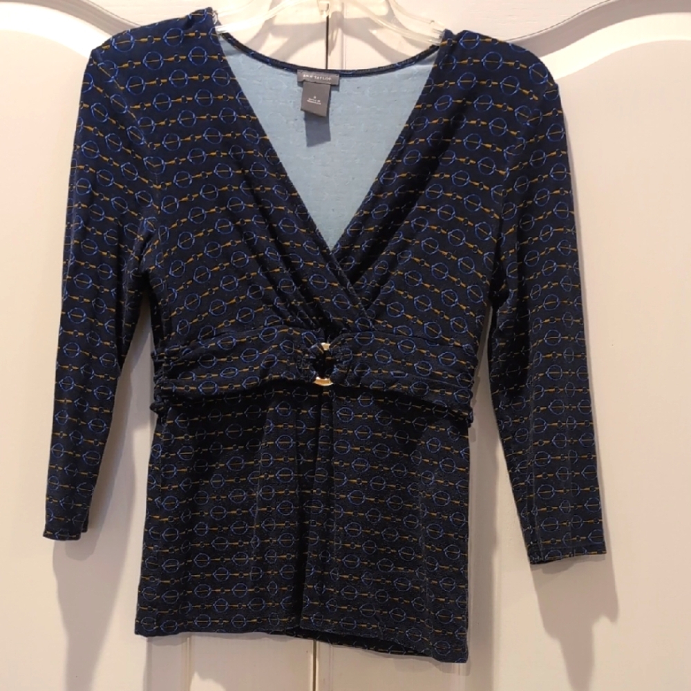 Ann Taylor Blue and Yellow Patterned Women Top
